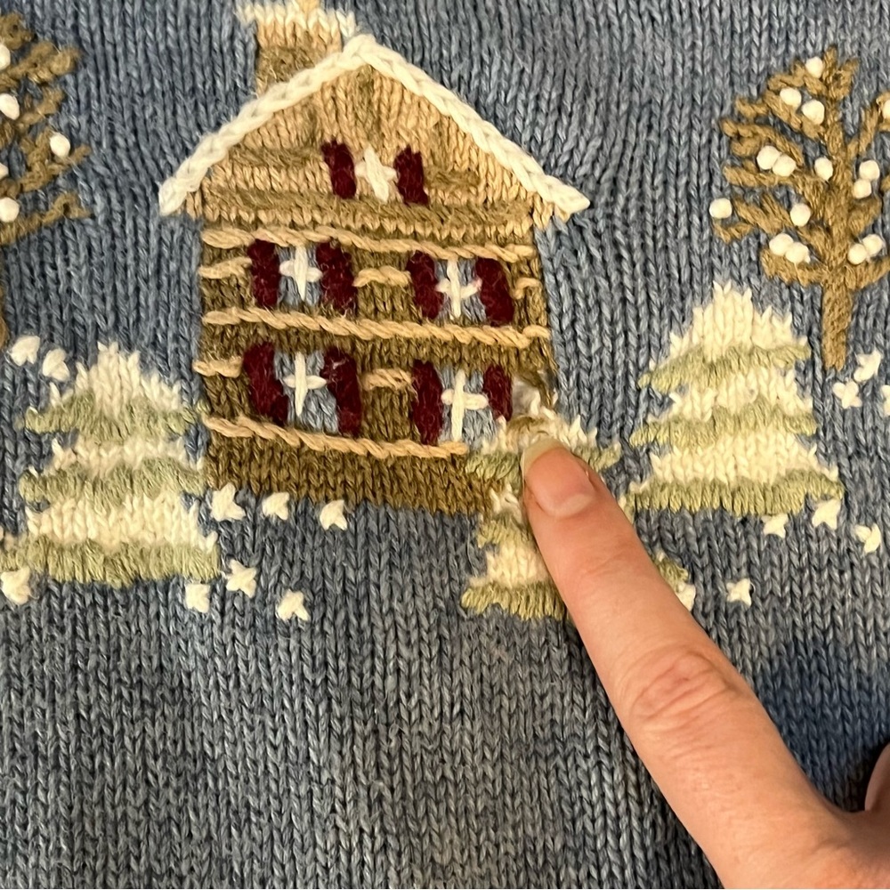 Christopher & Banks Blue Knit Vintage Ugly Christmas Sweater Grandma Embroidered - Picture 8 of 8